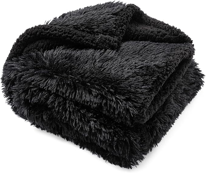Wowchine Waterproof Dog Blanket Black Calming Dogs Fluffy Long Faux Fur Pet Throw Blankets for Couch Protector Love Puppy Cat Bed Cover Washable(Black,XL-85x57in)