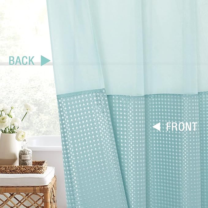 Gibelle Waffle Weave Shower Curtain with Mesh Top Window and Hooks Set, Spa Like Hotel Style Fabric Shower Curtain for Bathroom, Teal, 72x72