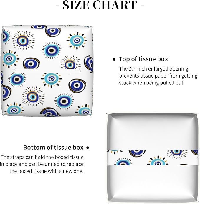 POIUBLE Evil Eye Tissue Box Cover Leather Tissue Box Holder Square Facial Paper Organizer Dispenser for Bathroom Kitchen Bedroom Vanity Countertop Night Stands