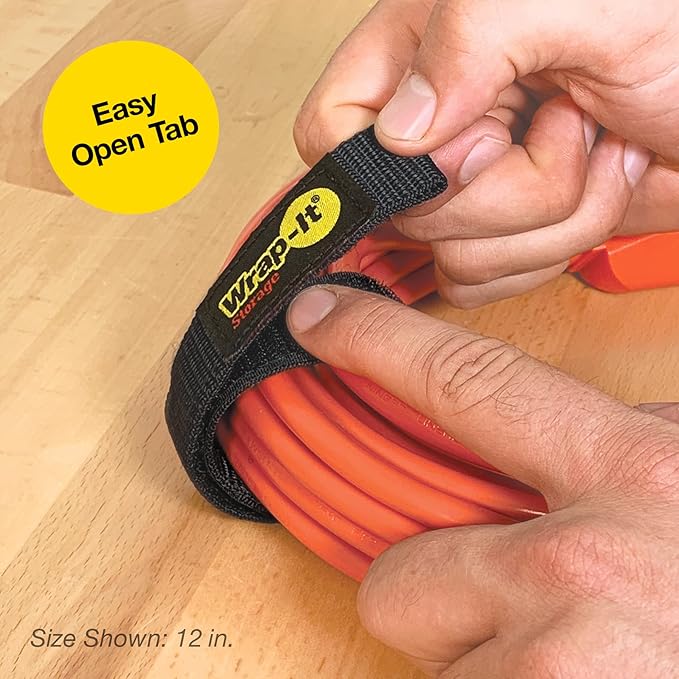 Quick-Straps by Wrap-It Storage - Assorted 12-Pack (Black) - Hook and Loop Hose and Cable Organizers