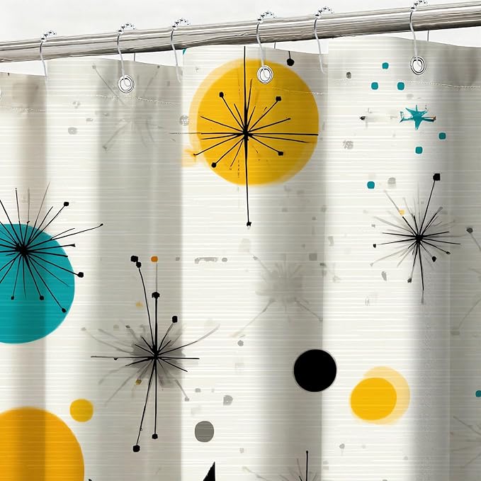 mutakin Mid Century Shower Curtain Cute Cats Shower Curtains for Bathroom Waterproof Fabric Bath Curtain Decor with Hooks