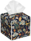 Colorful Floral Flowers Tissue Box Cover,PU Leather Tissue Box Holder Square,Modern Home Decoration for Bathroom Living Room Kitchen Office Car,5.2"×5.2"×5.2"