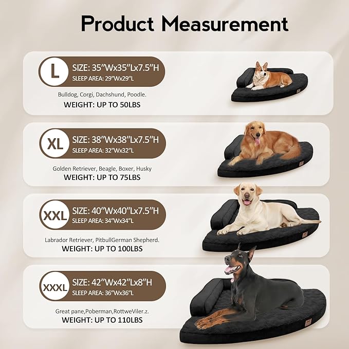 MEKIY Large Orthopedic Dog Bed with Sides XXXL Dog Beds with Removable Washable Cover Non-Slip Waterproof Pet Bed for Extra Large Dogs - Black XXXL