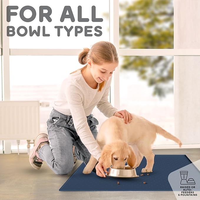 PetHappily Dog Food Mat - Raised Edges Dogs Mat for Food and Water Prevent Spill, Waterproof Cat Food Mats Protect Floors, Easy Clean Dog Bowl Mats for Food and Water, Silicone Pet Food Tray