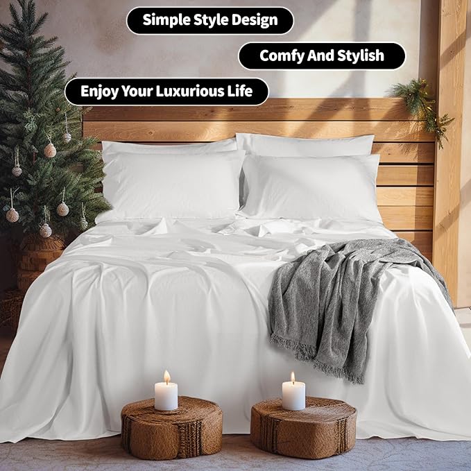 LBRO2M 100% Linen Sheet Set California King Size, Bed Sheets 6 Piece Sets,Solid Color Natural Flax Bed Sheets Soft Breathable Bedding,16" Deep Pocket,All Season (Cal King, White)