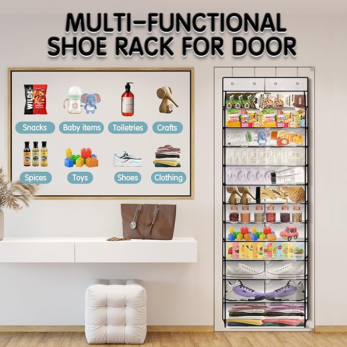 Kotkn Over The Door Shoe Organizer with 12 Large Breathable Pockets - Durable Hanging Storage for the Entire Family's Shoes - White