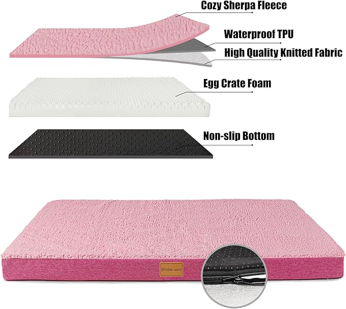 Patas Lague Orthopedic Dog Bed for Small Dogs 20''X15'', Soft Waterproof Egg Crate Foam Small Pet Crate Beds Mat with Removable Washable Cover and Non-Slip Bottom, Hot Pink