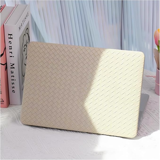BYCeKe Woven Case Compatible with MacBook Air 13.6 inch 2022-2025 M4 A3240 M3 A3113 M2 A2681,for Mac Air M2 Sturdy Protective Leather Woven Textured Hard&Keyboard Cover for Mac 13 M4 Weave,Boho Beige