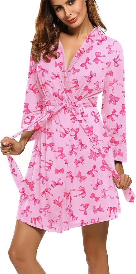 HOTOUCH Womens Robe Lightweight Short Knit Bathrobe Soft Ladies Sleepwear with Pockets