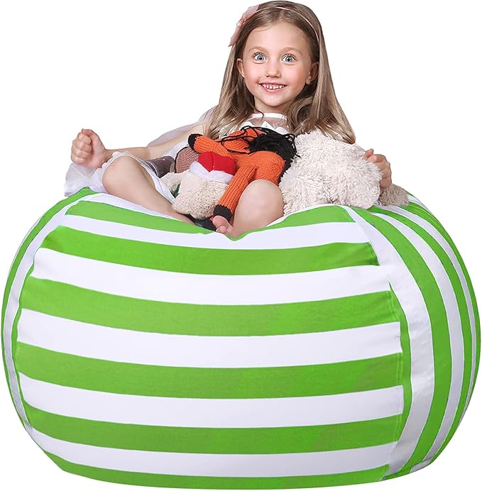 WEKAPO Stuffed Animal Storage Bean Bag Chair Cover for Kids | Stuffable Zipper Beanbag for Organizing Children Plush Toys Large Premium Cotton Canvas (Green, XX-Large)