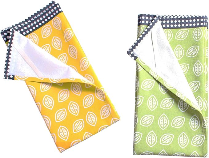 ACCENTHOME Cotton Kitchen Towels Set of 4 - Absorbent Tea Towels With Lemon Slice Print 2+2 Each Design - Multi-Purpose Linen for Drying and Hand Use 20x28