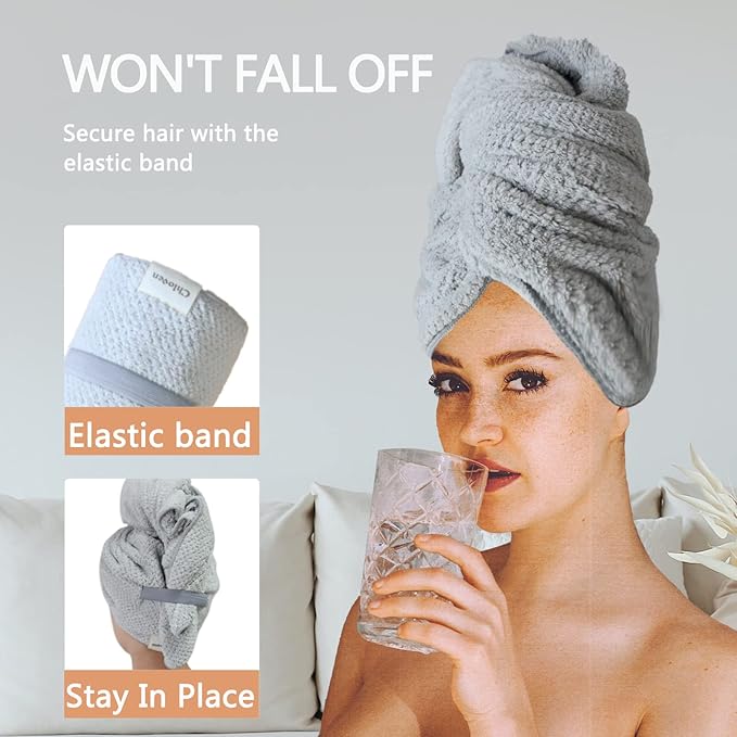 Chloven Jumbo Large Microfiber Hair Towel Wrap for Women,Anti Frizz Hair Drying Towel with Elastic Strap,Super Absorbent,Ultra-Soft Extra Large Hair Wrap Towels,Fast Drying Hair Turbans for Wet Hair