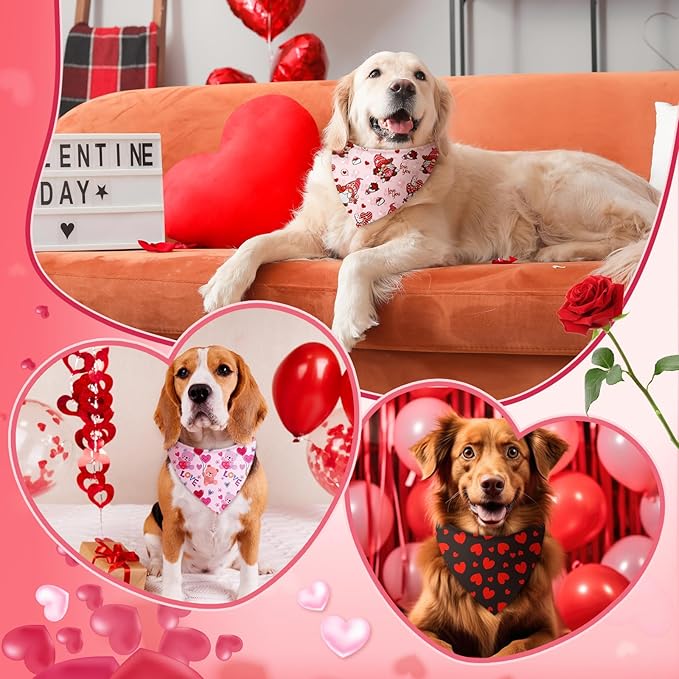 Abbylike 50 Pcs Valentines Day Dog Bandanas Bulk Red and Pink Bandanas for Dogs Triangle Kerchief Bibs Scarf for Pet Romantic Costume Photo Props Accessories Pet Shops Groomers (31.5 x 21.7 x 21.7)