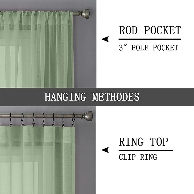 Tollpiz Sheer Tier Curtains Kitchen Linen Textured Half Curtain Sheers Light Filtering Rod Pocket Voile Bathroom Short Curtains for Farmhouse, 25 x 30 inches Long, Sage Green, Set of 2 Panels