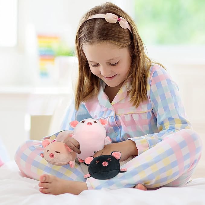 Achwishap Pig Stuffed Animal Mommy 19.6” with 3 Pig Babies Plush,4 PCS Cute Pig Plushie Pillow,Kawaii Plush Toys Soft Hugging Pillow for Kids Girls Boys Birthday Gifts for Valentines(Pink Pig Family)