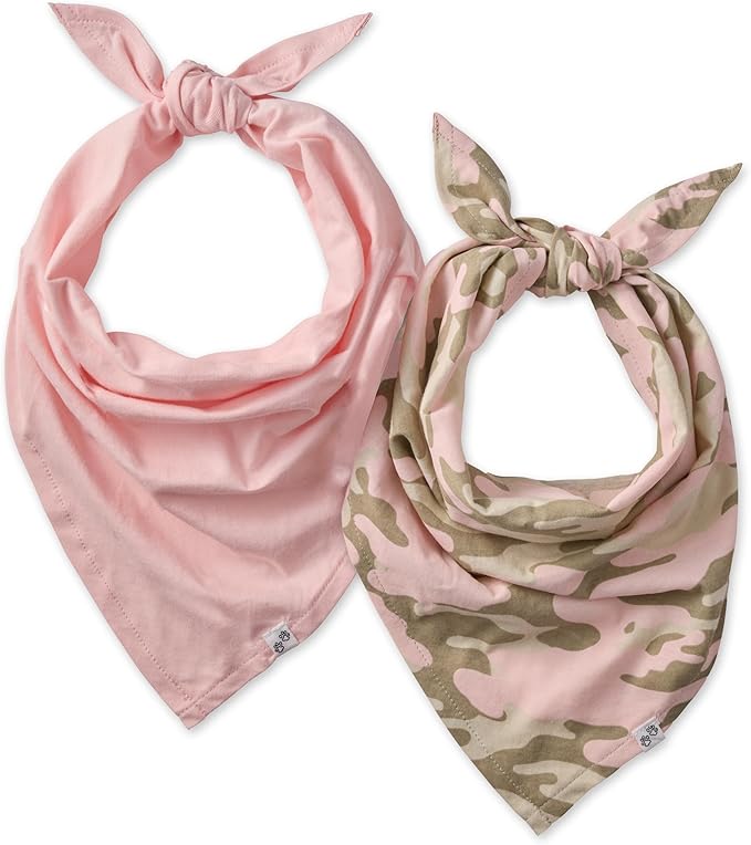 Pet Passion Bandit - The PET Bandana 100% Organic Cotton Pet Bandanas Clothes for Small, Medium, Large Dogs, 2-Pack Camo-Pink, X-Small/Small