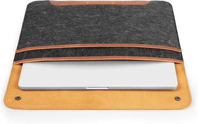MegaGear Genuine Leather and Fleece MacBook Bag Laptop Sleeve for MacBook Pro and MacBook Air Case - 16 Inch - 15 Inch - 15.5 Inch (M4, M3, M2, M2, M1, Pro & Max) 2020 to 2024 Models