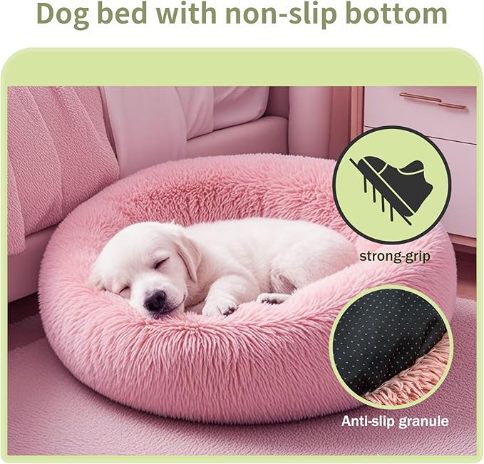 Comfort Donut Dog Bed for Small Dogs, Cat Bed & Pet Bed for Indoor Use, Medium Size with Soft Plush, Round Dog Beds for Large Dogs and Cats(Rubber Red,36''Lx36''Wx8''Th)