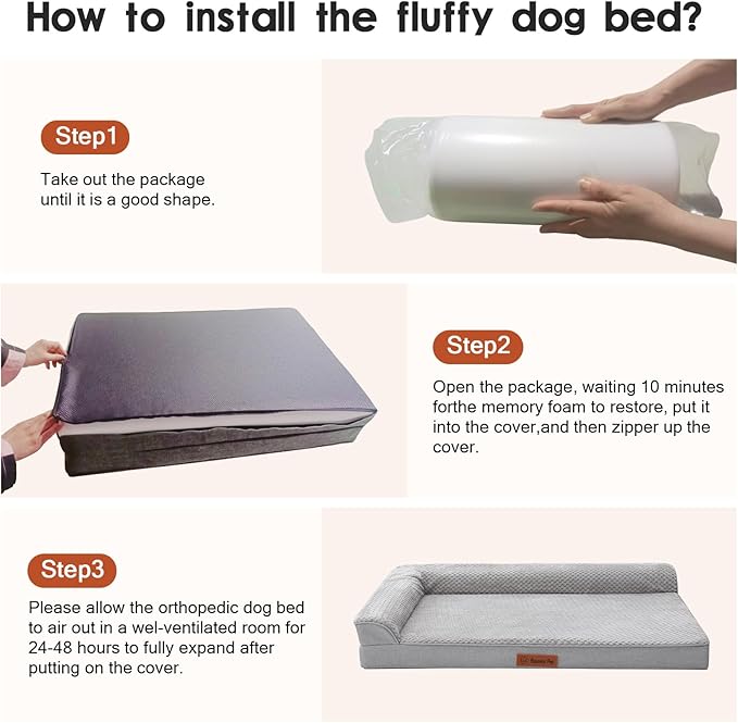 Rainmr Orthopedic Dog Bed Medium Size Dog, Memory Foam Dogs Bed for Medium Dogs, Washable Removable Cover, Nonskid Bottom, Waterproof, for Indoor, Outdoor, Crate ＆ Car Use, 35x23x6 Inches, Light Grey