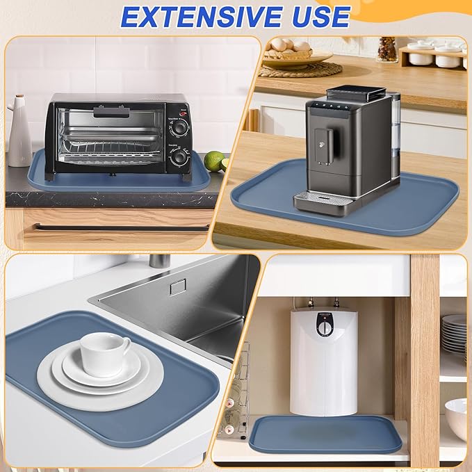 SMILOOL Silicone Pet Feeding Mat with Raised Edge for Food and Water, Dog Bowl Mats, Cat Bowls Placemat with High Lip for Floor Waterproof, Rubber Tray for Cats and Dogs 24 x 16 x0.8 Slate Blue