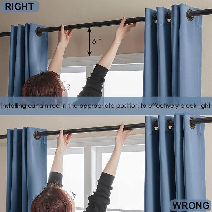 Rutterllow 100% Blackout Curtains 52x45 inch 2 Panels, Short Blackout Curtains for Living Room, Solid Thermal Insulated Noise Reduction Window Treatment Drapes for Bedroom/Kids Room(Stone Blue)