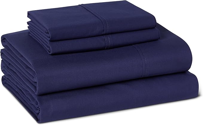 Amazon Basics Organic Cotton Sheet Set with 2-Pieces Pillowcase, Navy Blue, King