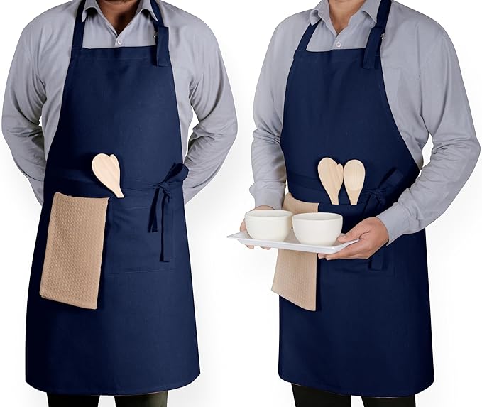 Native Fab Kitchen Apron 2 Pack - 100% Cotton Adjustable, Durable Apron with Pockets, Perfect for Cooking, Baking, Grilling