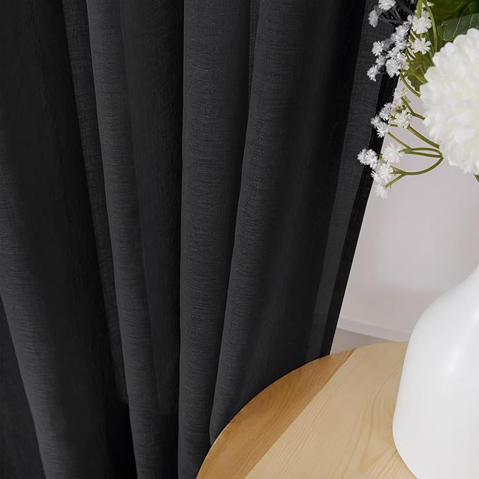 Tollpiz Short Sheer Curtains Linen Textured Bedroom Curtain Sheers Light Filtering Rod Pocket Voile Curtains for Living Room, 54 x 45 inches Long, Black, Set of 2 Panels
