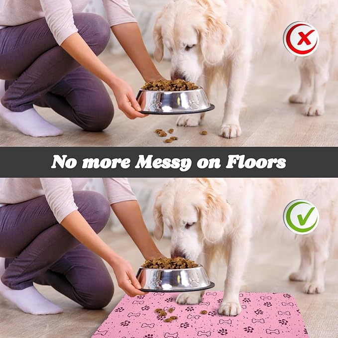 Dog Food Mats,Cat Absorbent Water Bowl Feeding Mats Pet Placemats for Food and Water Spot 12 * 20 inch