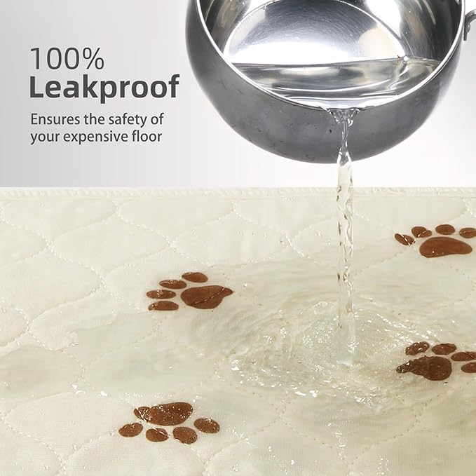 PUPTECK Washable Pee Pads for Dogs - Waterproof Reusable Puppy Potty Training Pads Whelping Mat - Fast Absorption Non-Slip Pet Food Feeding Mat (Beige, 36x41 Inch (Pack of 2))