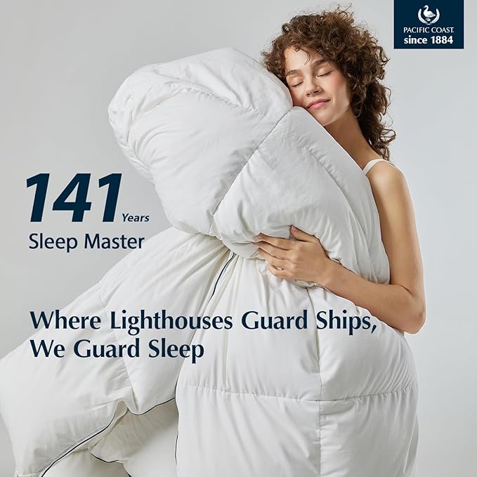 Pacific Coast Goose Feather Down Fiber Comforters Twin Size, Extra Fluffy White Duvet Insert, Ultra-Soft, Breathable, All Season Hotel Luxury Bedding Comforters, 8 Corner & Center Loops (68"x90")