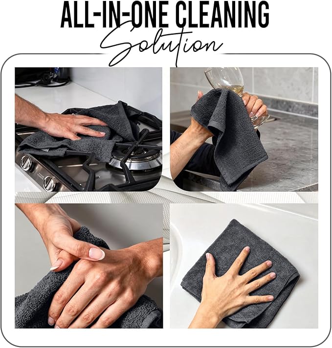RIVERSIDE 24 Pack Washcloths Set - 100% Cotton [12x12 Inches] - 500 GSM, Soft, Quick-Dry & Highly Absorbent Face Towels - Perfect for Bathroom, Gym, Hotel, Spa & Travel - Charcoal