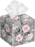Pink Rose Flowers Tissue Box Cover Square,Colorful Spring Floral Tissue Box Holder Waterproof Leather Facial Paper Organizer Dispenser for Bathroom Home Car Nightstand Vanity Desk
