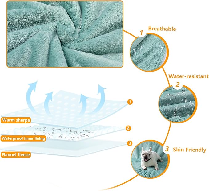 Waterproof Dog Throw Blanket for Couch Reversible Green Pet Bed Cover Puppy Fleece Blankets Leakproof Sofa Doggie Cat Pets Blanket for Warm Fluffy Washable Mat-Green,S