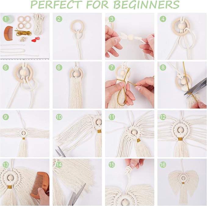 FREEBLOSS 3 Set DIY Macrame Angel Kit - Hanging Ornament Boho Wall Decor - Spring Gift for Mom Girls - Beginners DIY Kit