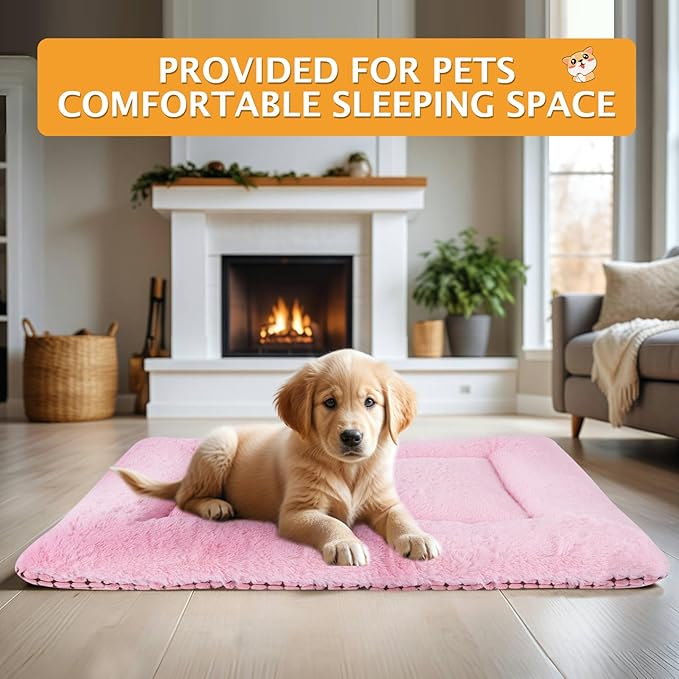 Vetasac Reversible Dog Bed Mat with Plush and Corn Velvet,Soft Warm Pet Cushion, Dual Purpose Washable Sleeping Mattress Bed for Small Medium Large Dog and Cat XB004 (48"*30", Pink)