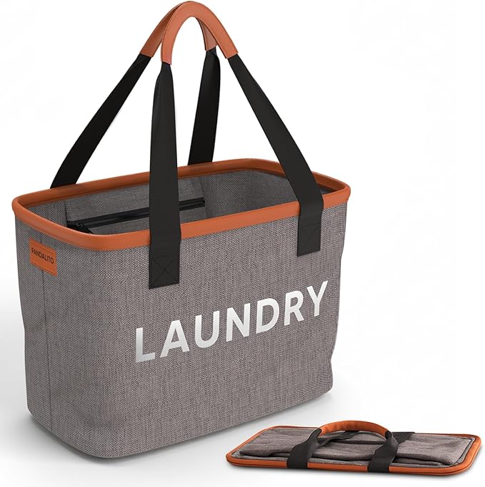 PANDALITO Collapsible Laundry Baskets (1 Pack) with Zip Pocket & Bonus Mesh Bag - Foldable Laundry Basket for Dirty Clothes, 10 Gallon Hamper Bin for Nursery, Dorm, RV, Apartment, Small & Portable