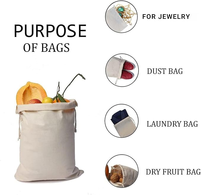 BIGLOTBAGS 100Pcs 3 x 5 Inches Premium Cotton Muslin Double Drawstring Bags, Reusable Bag Natural Cotton Bags with Drawstring Produce Bags Bulk Gift Bag Jewelry Pouch for Party Wedding Home Storage