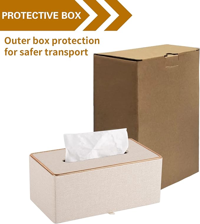 XNONE Tissue Box Cover Rectangle Tissue Box Holder PU Leather Facial Organizer with Magnetic Bottom,Decorative Napkin Caddy for Vanity Dresser Night Stand Table Countertop Home Office Car,Beige