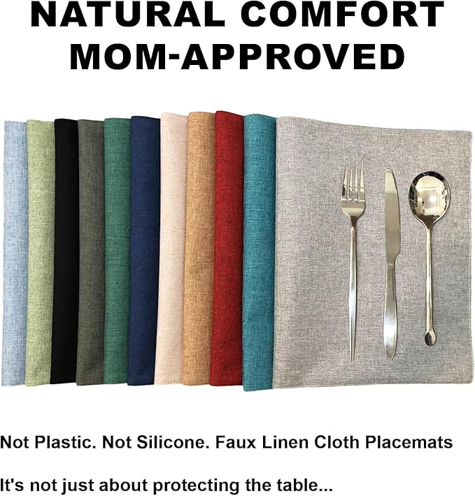 Cloth Placemats Set of 4, Cotton Linen Blend Machine Washable Double Layered Place Mats, Heat Resistant Placemats Wrinkle Free Thick Fabric Dining Table Mats for Indoors & Outdoors (Navy Blue, 4)