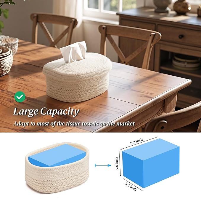 Mesbeslor Fabric Tissue Box Cover with Lid – Rectangular White Woven Tissue Holder for Home, Minimalist Decorative Tissue Case for Bathroom, Living Room, Bedroom