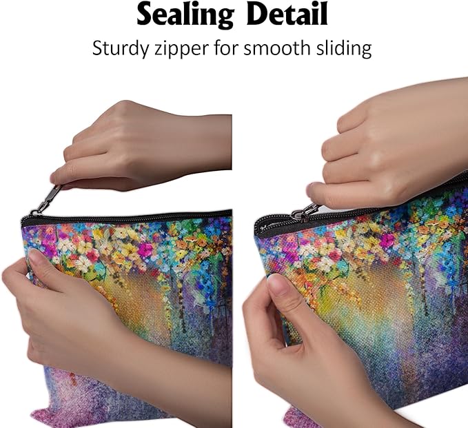 Cafl Painting Blossom Makeup Bag Travel Large Splendid Flowers Cosmetic Bag Organizer toiletry Essentials Jewelry Zipper Bag Gift For Women -10×8 inch