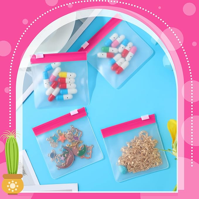 24 Pieces Pill Pouch Bags Zippered Set Reusable Translucent Medicine Organizer Sealing Travel Plastic Bags with Slide Lock for Storage(Pink)