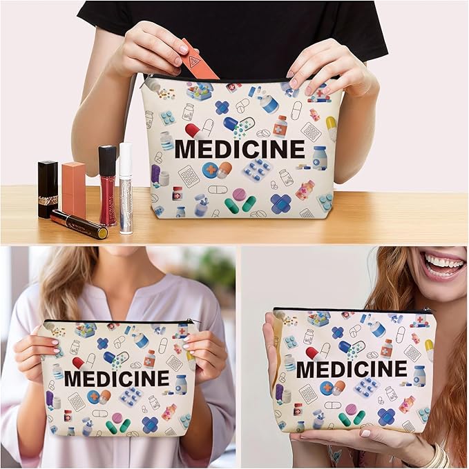 Girlly Medicine Makeup Bag Gifts: Colorful Medical Themed Cosmetic & Toiletry Organizer Pouch For Teen Girls & Women Doctor Nurse Healthcare.Ideal Gift For Travel, Birthdays, & Christmas.