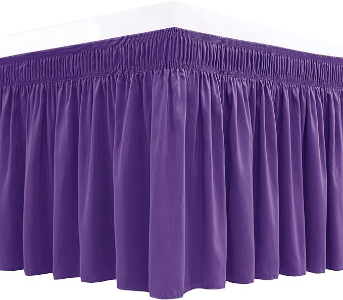 Biscaynebay Wrap Around Bed Skirts for Full & Full XL Beds 15" Drop, Purple Adjustable Elastic Dust Ruffles Easy Fit Wrinkle & Fade Resistant Silky Luxurious Fabric Machine Washable