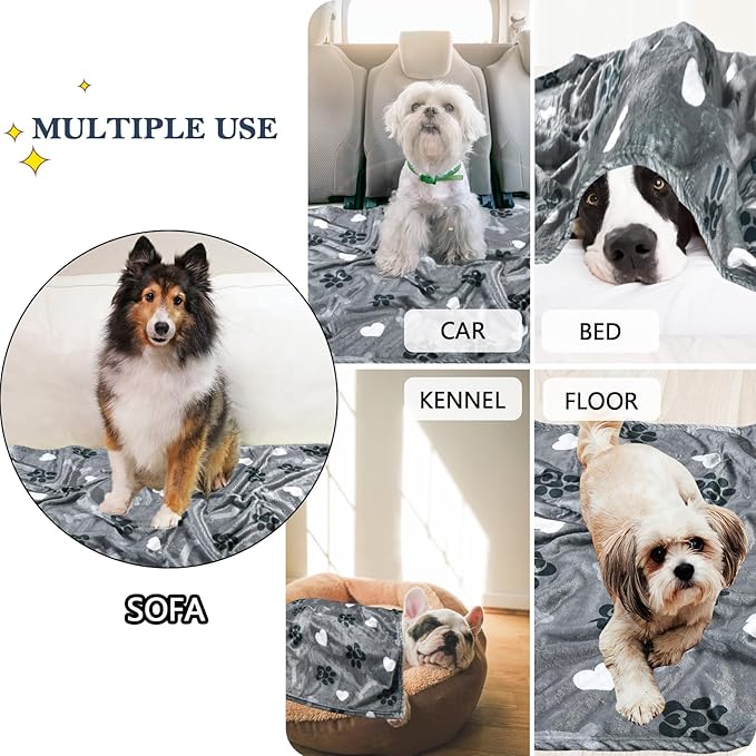 AHOOCUSTOM Dog Blanket,Super Soft Fluffy Premium Fleece Pet Puppy Blanket for Large Medium Dog Cat Mat Cover for Bed Couch,Cute Reversible Cow Print, Gray,(41 x 31 Inch)
