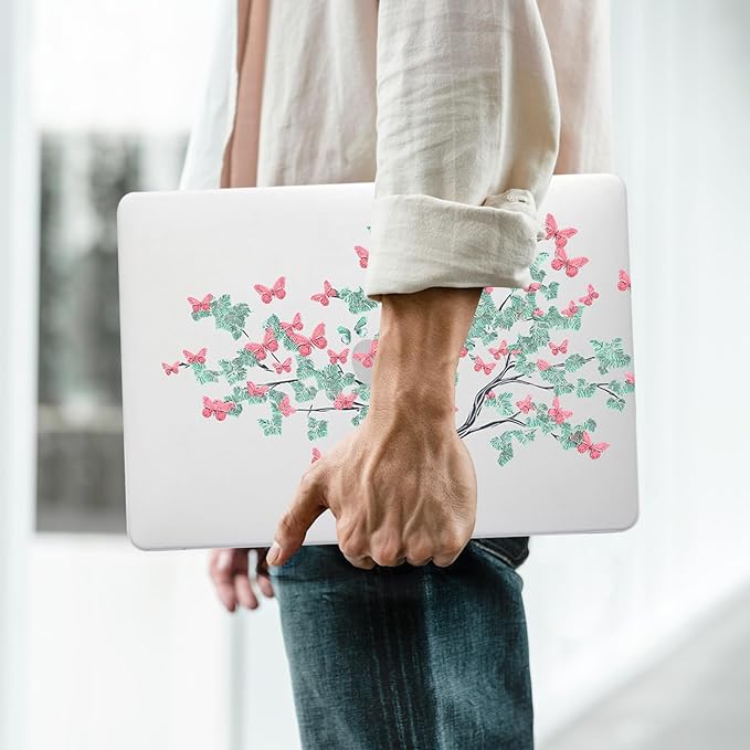 BYCeKe Cute Clear Print Case for MacBook Air 13 inch 2025-2022 M4 A3240 M3 A3113 M2 A2681,for Mac Air13 M4 Sturdy Pattern Plastic Hard Shell&Keyboard Cover for MacBook Air 13.6 Cases,Butterfly Tree