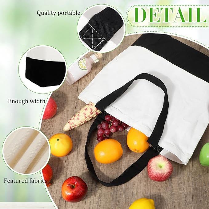 Sanwuta Canvas Tote Bags Bulk with Zipper Cosmetic Pouch 18.5" Reusable Cotton Shopping Bag with Handle for DIY Craft
