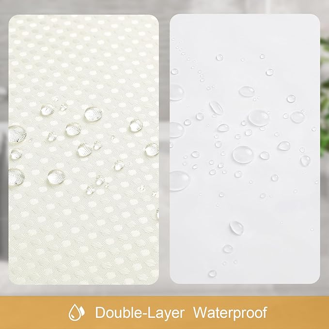 Craidlela 3 in 1 Long Cream Shower Curtain Set-72 W x 78 H, Ivory Waffle and PEVA Liner Set with 12 Stainless Steel Hooks, Waterproof Fabric for Bathroom