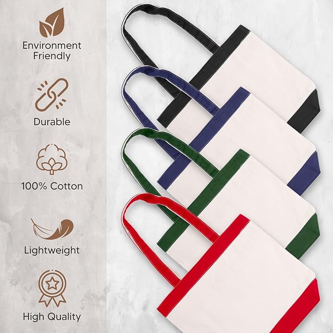 Canvas Tote Bags for Women - Large Aesthetic Eco-Friendly Reusable Grocery & Beach Tote, 16X14.5X4' Hunter Green/Black 2pk